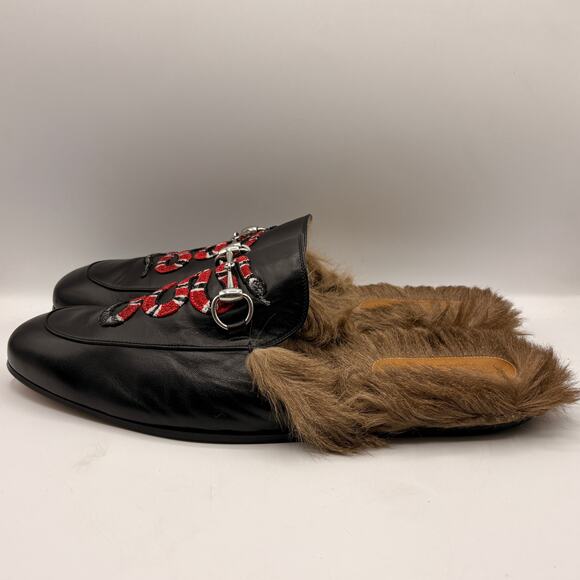 GUCCI Princetown Snake Fur Lined Mules Slides Black Leather Horsebit Sz 11 $995 - Picture 7 of 12